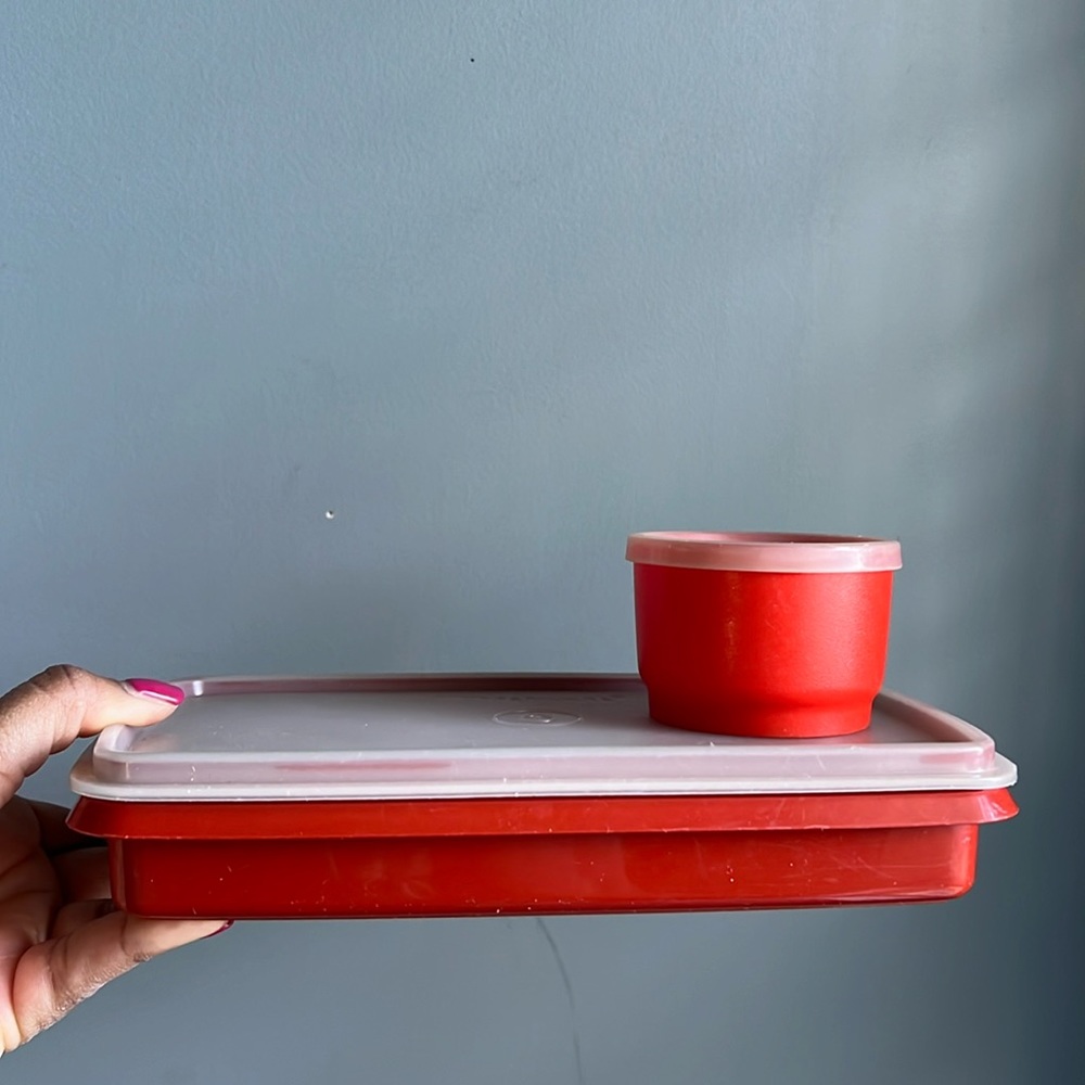 Vintage Tupperware Rectangle Storage Container and Small Snack Container Bundle